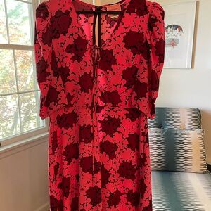 Kate Spade Red and Pink Floral 3/4 Sleeve Dress